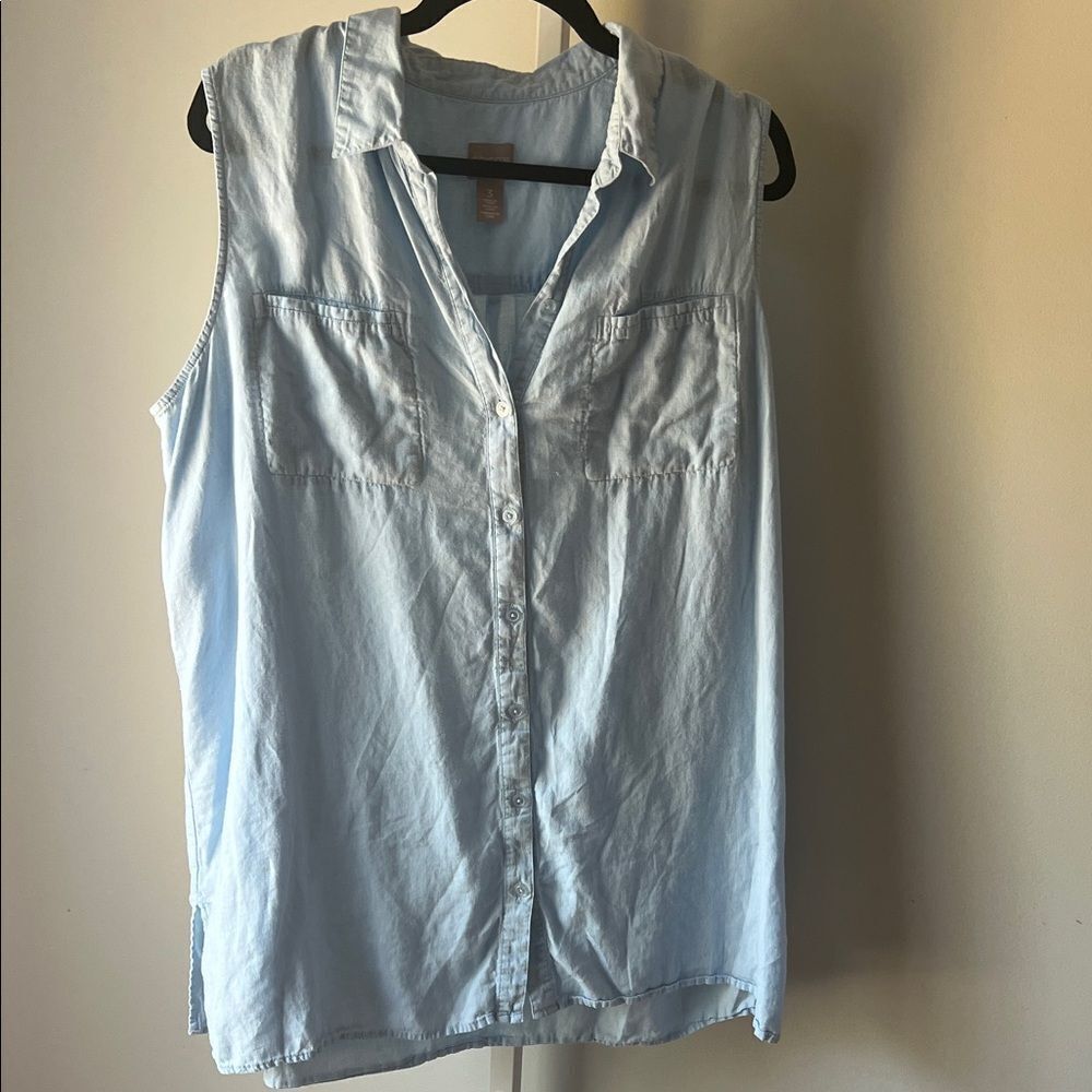 Chicos Light Blue Sleeveless LinenTop